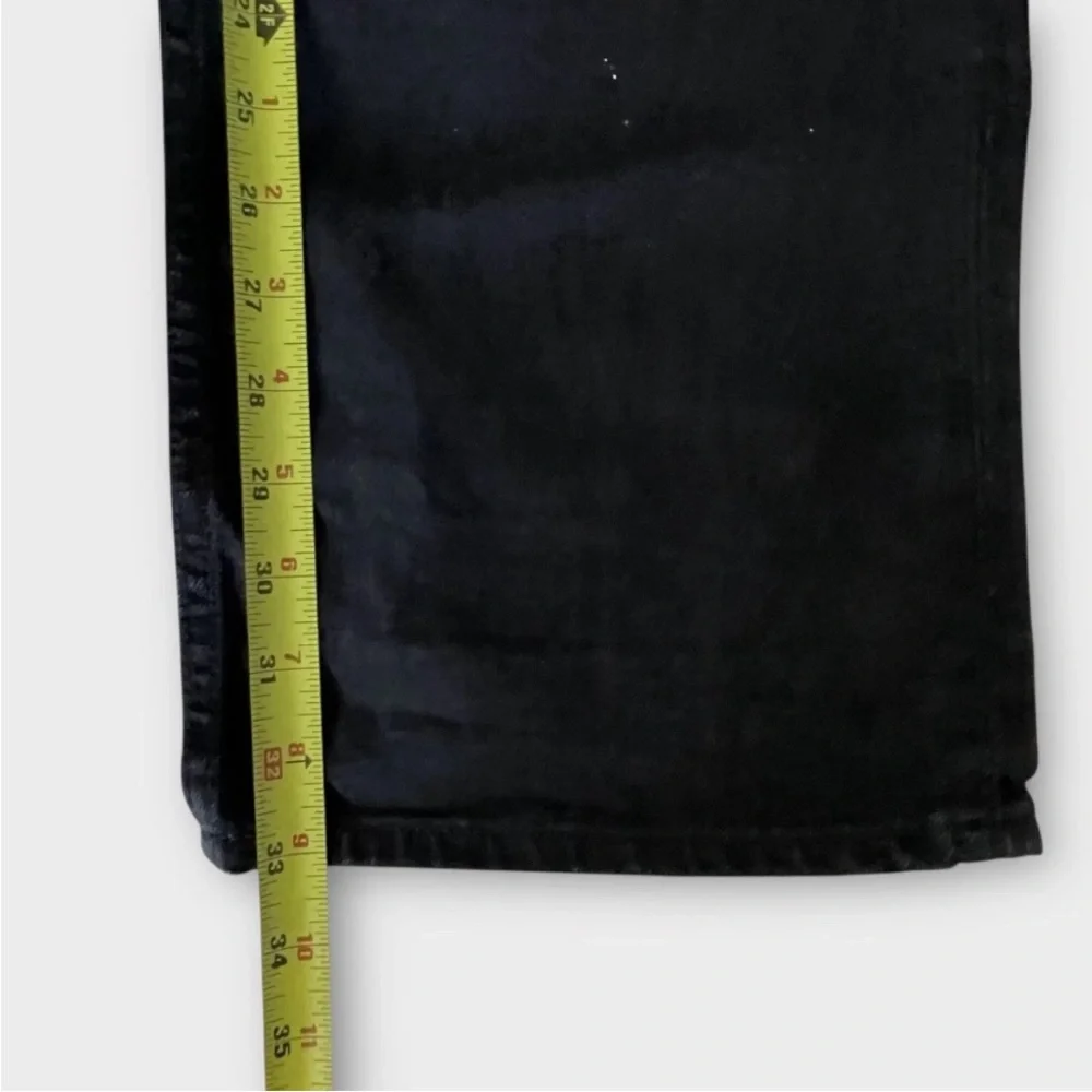 Hudson Jeans Mens 34 x 33 Black Denim Wilde Relaxed Straight Leg Button Fly Flaw